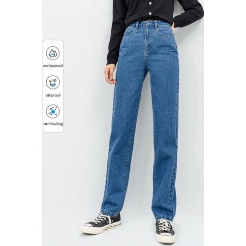 INMAN Winter Water-proof High Waist Thin Loose Straight Relaxing Womens Jeans