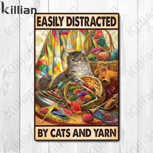 Oil Painting Cat Picture Metal Plate Modern Painted Animal Metal Plaque Shop Parking Lot Club Wall Decoration Metal Poster