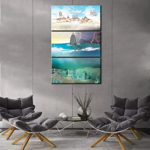 3 Piece HD Fantasy Art Steampunk Style Pictures BioShock The Collection Video Game Poster Canvas Paintings for Wall Decor