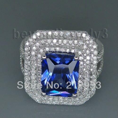 Vintage Emerald Cut 8x6mm 14k White Gold Tanzanite Religious Ring for Jewelry Gift 2T018