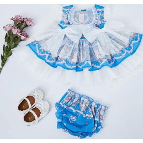 2PCS Summer Vintage Lace Princess Spanish Lolita Turkey Viole Lace Ball Gown Bow Sleeveless Birthday Party Dress For Baby Girls