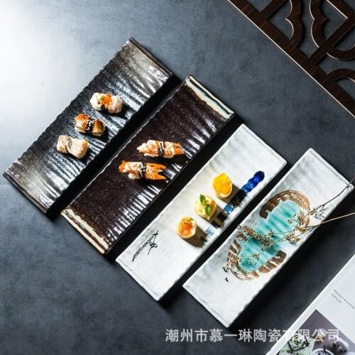 Creative long plate sushi plate string plate Simple retro Japanese restaurant rectangular ceramic plate flat plate
