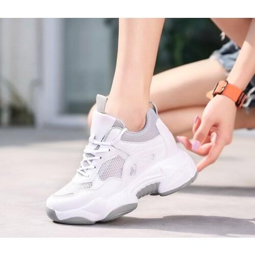 Platform Sneakers Heels 9cm Beige White Sneakers Women Shoes Casual Hidden Heel Breathable Womens Summer Sneakers Platforms