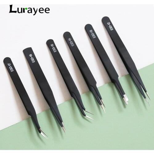 Lurayee High Precision Anti-Static Tweezers Straight Curved Eyebrow Nippers Nail Art Sticker Rhinestone Picking Tool