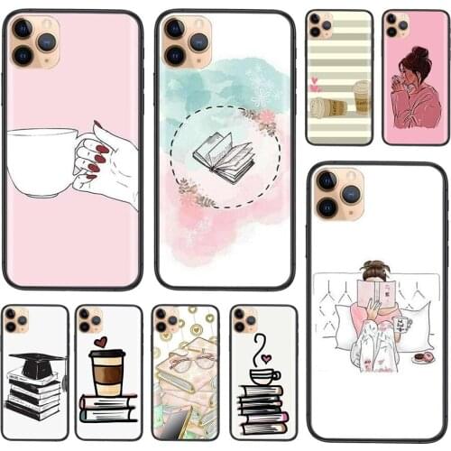 Fashionable Book Girl Heart Coffee Black Back Painting For Xiaomi Mi11 M10 Mi10I Mi10S Mi10T Mi9 CC9 Note10 Poco F3 X3 Lite Pro