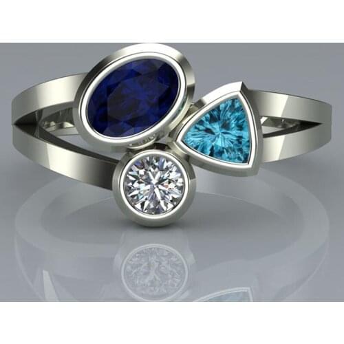 Fashion Ring 2019 Women Blue White Zircon Wedding Rings for Women Three Color Silver Engagement Ring Geometric Irregular Jewelry