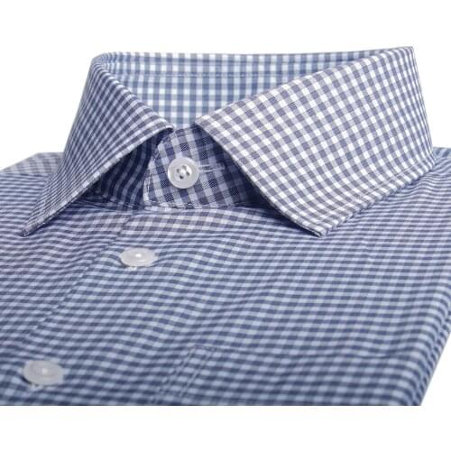160s 2-ply Luxury Dress Shirt Custom 100% Cotton Blue Checker Business Shirts 160s Two-Ply Wrinkle Resistant Tailored Men Shirts