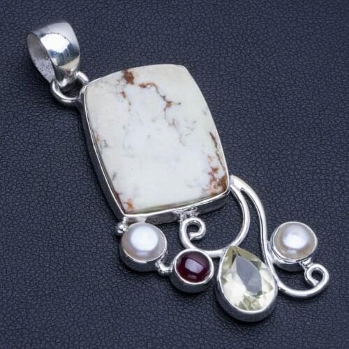 Natural Chrysoprase,Citrine,River Pearl and Amethyst 925 Sterling Silver Pendant 2 1/4" R0703