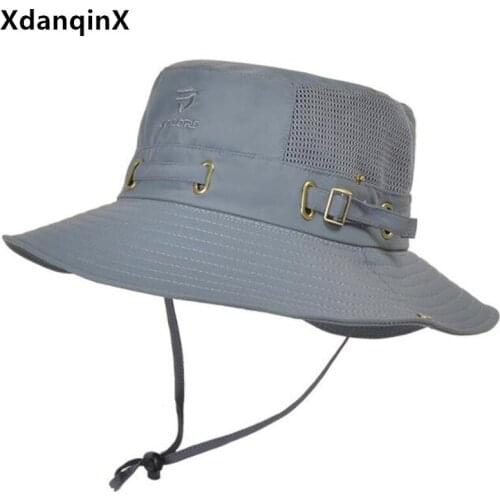 XdanqinX New Summer Womens Hat Mesh Breathable Bucket Hats Mens Panama Fishing Cap Wind Rope Fixed Couple Climbing Travel Hat