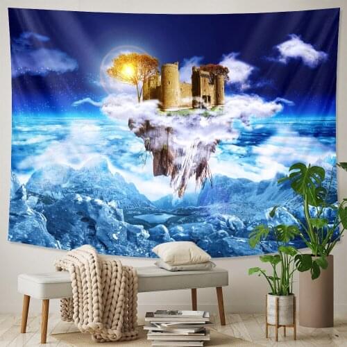 Psychedelic scene home decoration tapestry wall hanging Bohemian tapestry Mandala sky castle bed sheet beach mat yoga mat