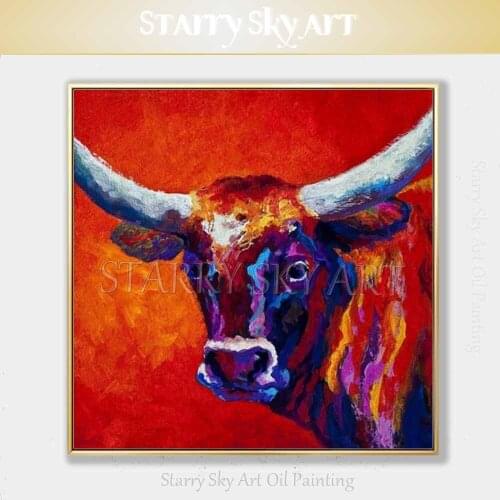 Artist Hand-painted High Quality Modern Abstract Longhorn Bull Oil Painting on Canvas Handmade Animal Longhorn Acrylic Painting