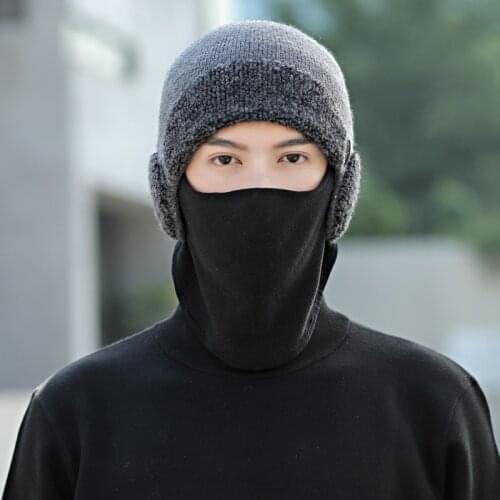 Earmuffs Knitted Hat Mens Pure Color Masks One Warm Thickening Winter Outdoor Ski Hat Collar Collar Collar