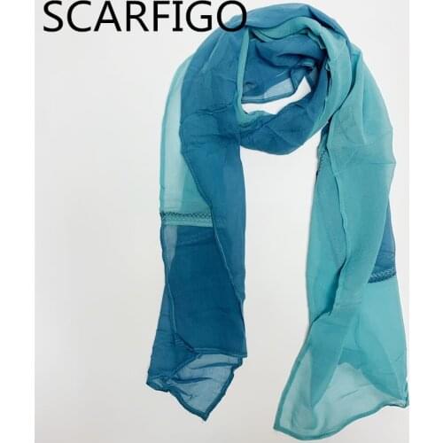 SCARFIGO 150*28cm Women Silk Scarves Two-tone Thin Scarf For Ladies Accessories Womens Bandana