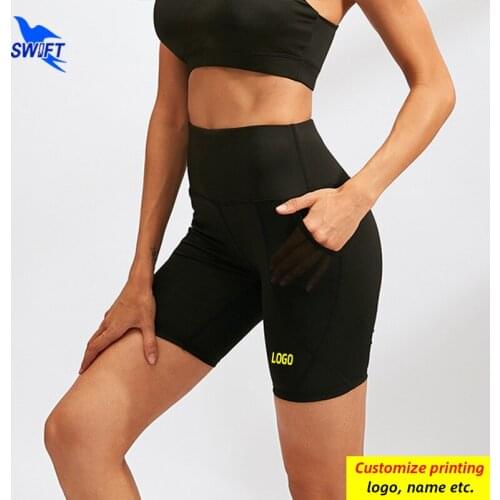 Customize LOGO Gym Jogging Running Shorts Mesh Pocket Yoga Tights Women High Waist Lifting Push Up Sports Fitness Short Pant