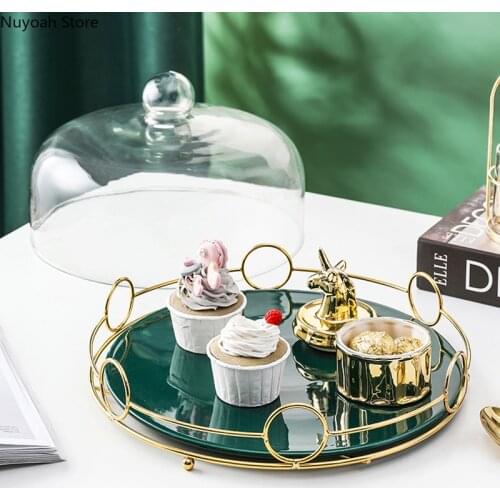 Light Luxury Ceramic Cake Tray Dessert Table Decoration Display Stand Wedding Party Dessert Tray with Glass Cover Tableware