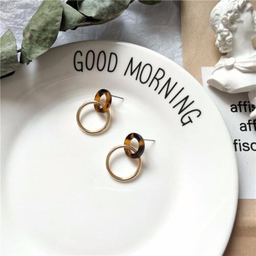 Vintage Leopard Pattern Acrylic Metal Hoop Stitching Drop Earrings Fashion Round Circle Pendent Earrings for Women Girls Jewelry