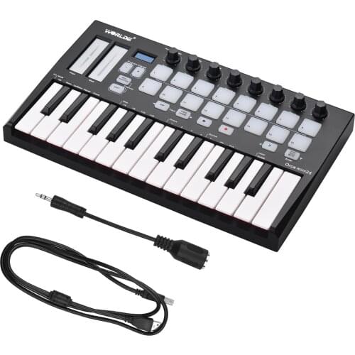 WORLDE Orca mini25 Portable 25-Key USB MIDI Keyboard Controller with 16 RGB Backlit Trigger Pads 8 Assignable Control Knobs