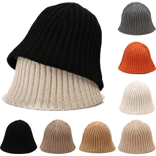 Womens Hat 2020 New Solid Color Autumn Winter Warm Knitted Basin Cap Japanese Bucket Fisherman Hat Hip Hop Style All-match Caps