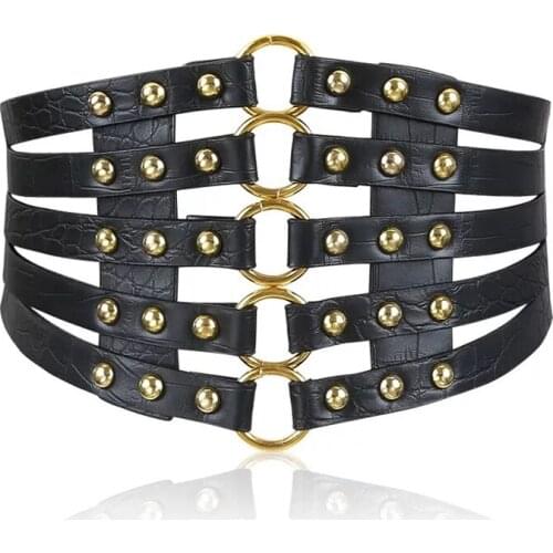 Nightclub Female DJ Rivet Wide Waist Girdle Women Singer DS Performance Clothing Accessories Decorative Leather Belt Girdle 1150