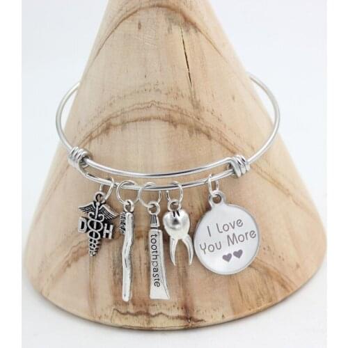 10PCS Stainless Steel Wire Bangle Jewelry Adjustable Expandble Bangle Dentist Bracelet Toothbrush Toothpaste Tooth Bracelet Gift