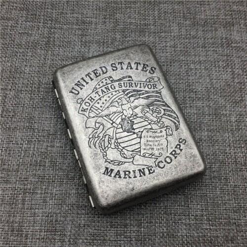 US Marine Corps 16 Cigarette case Vintage Style Silver Color Brass Material Portable Cigarette Case Box Smoking Accessory