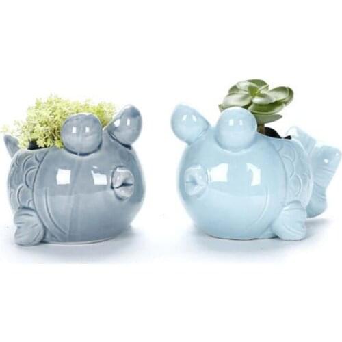 2Pcs/ Set Nodic Style Ceramic Blue Orcean Flowerpot Fleshy Plant Pot Fish Flower Vase Bonsai Cactus Flower Pot for Home Decor