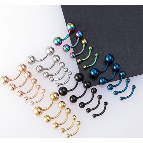 5pcs 2.5-6mm Eyebrow Piercing Banana Lip Ring Stainless Steel Curved Barbell Stud Helix Navel Cartilage Earring Body Jewelry 16G