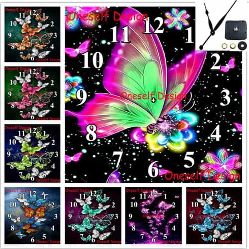 Flower and butterfly 5d diamond painting full with Mechanical clock 5d diamond embroidery full clock diamond mosaic wall sticker