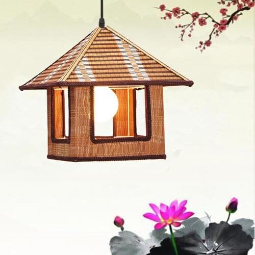Bamboo pendant light Wicker Chinese Simple Small House droplight Balcony Warm Bird Cage Tea House are pendant lamps ZH zb19