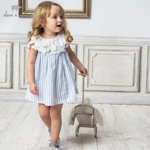 DBJ14117 dave bella summer baby girls princess floral striped dress children fashion party dress kids infant lolita clothes