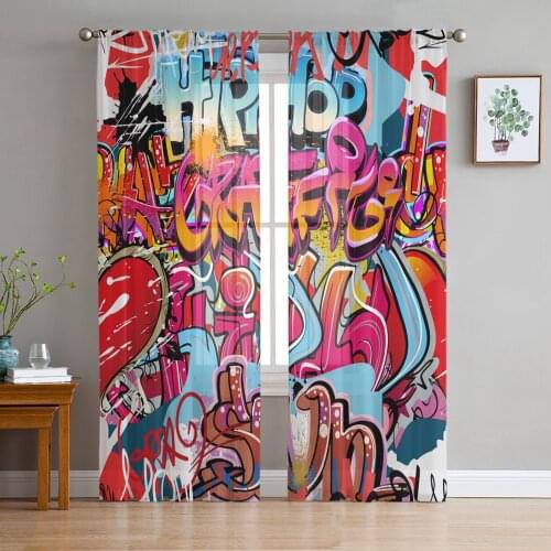 Graffity Wall Colorful Modern Curtains For Living Room Transparent Tulle Curtains Window Sheer For The Bedroom Accessories Decor