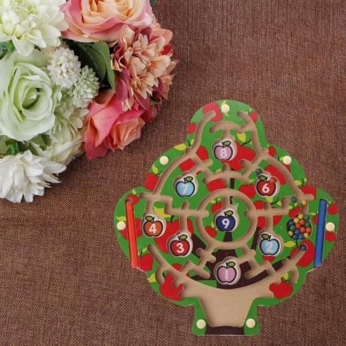 Apple Tree Wooden Magnetic Pen Maze Game Labyrinth Kids Learning Education Toys R9JD
