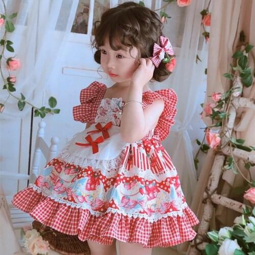 Children Spanish Boutique Dresses for Baby Girls Turkey Vintage Style Girl Strawberry Dress Infant Birthday Lolita Ball Gown