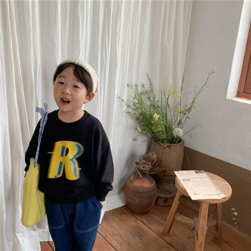 Fall 2021 New boys fashion “R” letter printing sweatshirts children long sleeve cotton loose comfortable pullovers