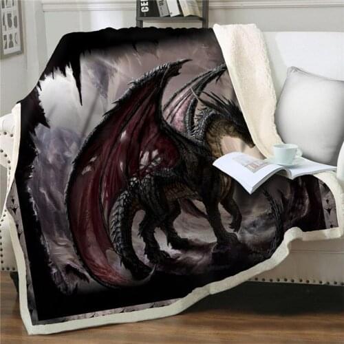 Black gragon Child Art Bedding Blankets cave Plush Bedspread Soft flannel Throw thick Blankets for bed Sofa Office Home textiles