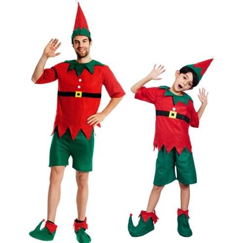 Unisex Adult Kids Christmas Elf Costume Santa Claus Cosplay Christmas Family Matching Outfit New Year Festival Party Fancy Dress