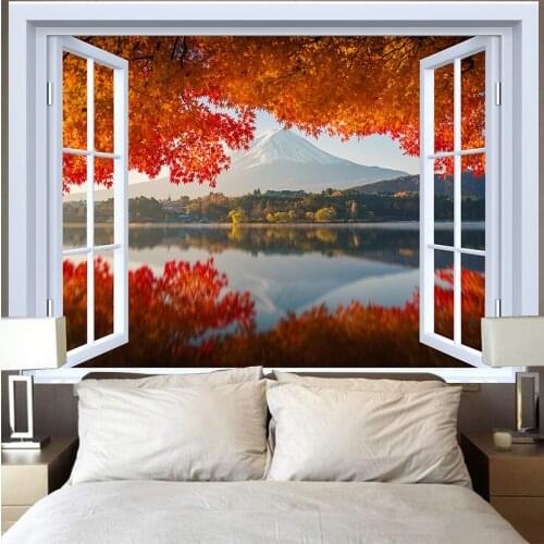 Landscape Outside The Window Tapestry Cheap Mountain Lake Sunset Wave Tapestry Wall Hanging Mandala Tapestries Wall Cloth Carpet