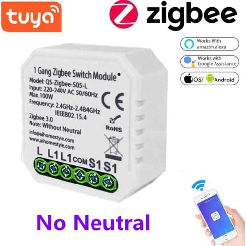 ZigBee Tuya Smart Switch Module Relay EU 220V No Neutral 1 Way Wireless Light Switch Module With Alexa Google Home