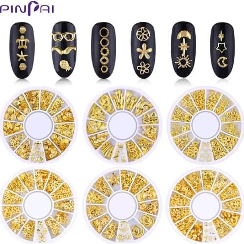 17 Styles Star Moon Animals Heart Gold Mixed Metal Frames 3D Hollow Nail Art Decoration Rivet DIY Manicure Nail Sticker Decal
