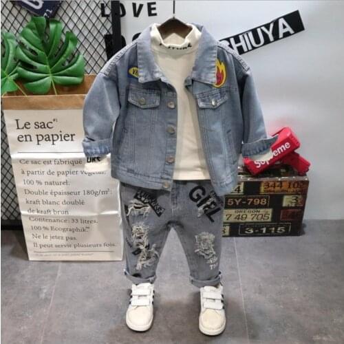 Boys clothing set Children fashion Autumn winter Kids Denim jacket + sweater + jeans 3pcs set Baby boys clothing sets 2-7years