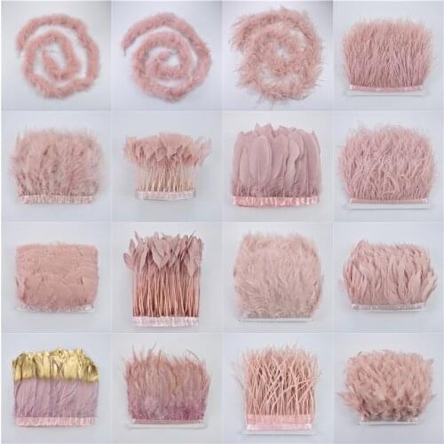 2Meters Leather Pink Pheasant Feathers Trim Boa Turkey Marabou Goose Ostrich Feather Fringe Goose Dress Party Decoration Plumes
