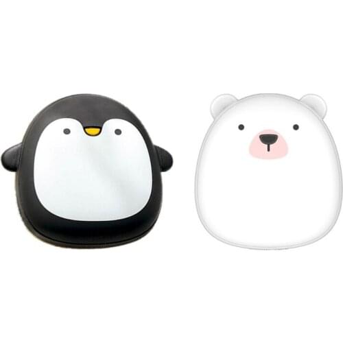 Cute Cartoon Penguin Polar Bear Electric Hand Warmers USB Rechargeable Double-Side Heating Pocket Power Bank Warmer Heater