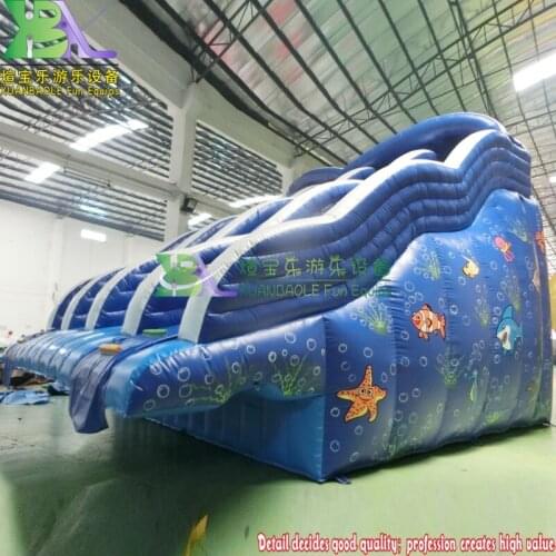 Blue Ocean Sea Theme Inflatable Aqua Slide For Sale, Bouncy Wet Slides For Swimming Pool Use