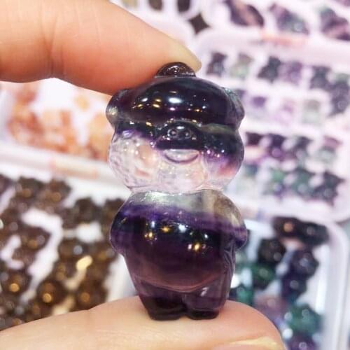 Natural Crystal Stone Fluorite Quartz Cute Pig Hand Carved Figurine Animal Fluorite Pig Statue Carving Stone Home Decor