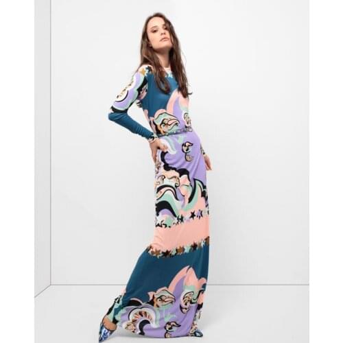 New Fashion Show long-sleeved fashion o-Neck silk slim dress