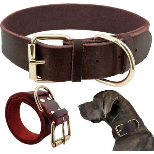 Dog Puppy Collar Genuine Leather Pet Collars For Small Medium Large Dogs Real Leather German Shepherd Big Dog Collar XS-XXL
