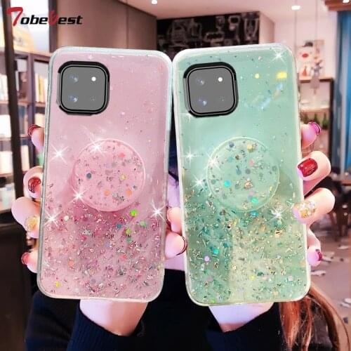 Bling Glitter Silver Foil phone holder Case For Samsung Galaxy A22 A82 5G Silicone Coque Silver Foil Transparent Cover