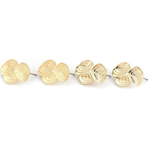 8Seasons Zinc Based Alloy Ear Post Stud Earrings Findings Irregular Gold Spiral W/ Open Loop DIY Charms 22mm x 16mm, 10 PCs