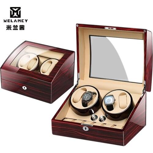 MELANCY Watch Winder for 4 Automatic with 6 Watch Box Watches Piano Paint Exterior Silent Motor with Flexible PU Watch Pillow