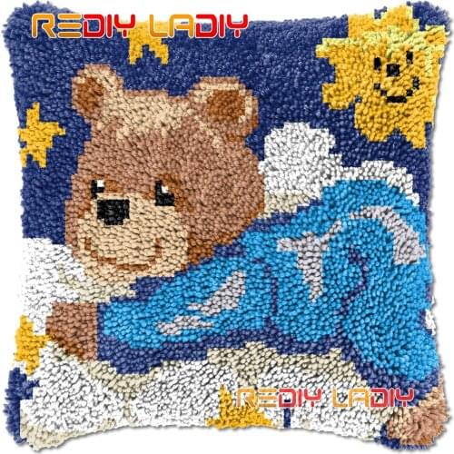 Latch Hook Cushion Blue Teddy DIY Needlepoint Kits Chunky Acrylic Yarn Arts Crocheting Lofty Pillow Case Hobby & Crafts